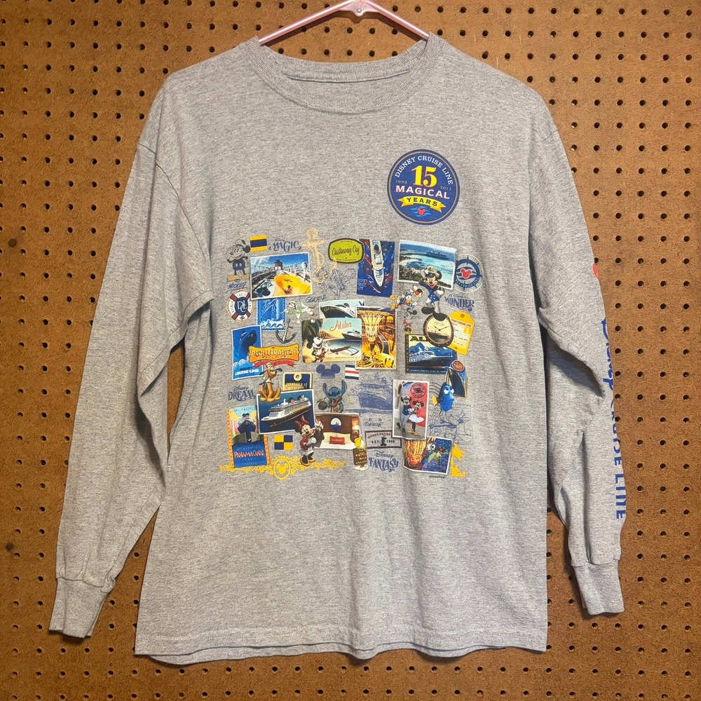 Disney Cruise Line Shirt XL Gray 15 Magical Years Long Sleeve Character Signed